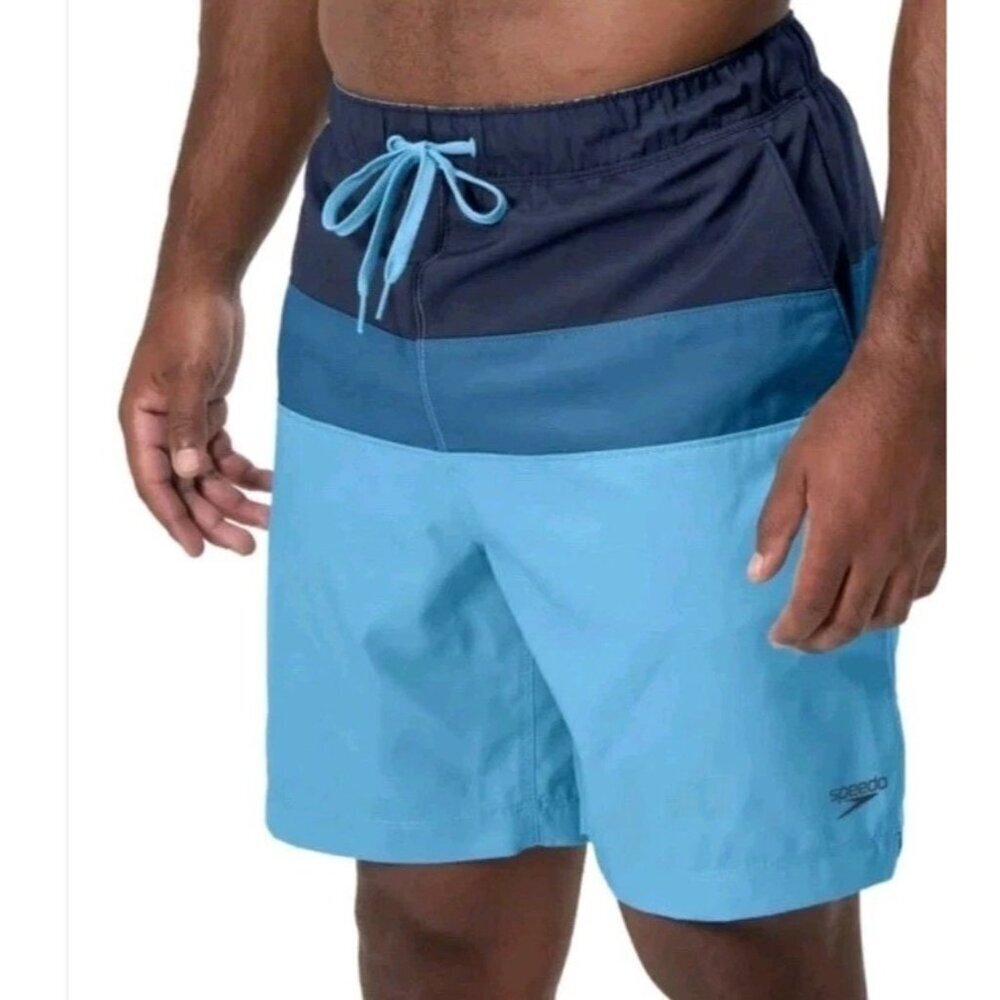 Speedo Tech Volley Men's L Swim Shorts Upf 50+ Water Repellent Blue Block N0990